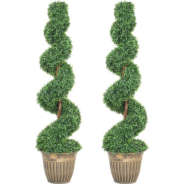Homcom Lot De 2 Buis Artificiels En Spirale 120Cm Avec Pot Inclus, Pour DéCoration IntéRieur Et ExtéRieur, Vert-image