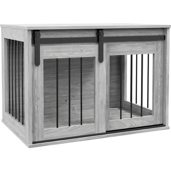 Pawhut Cage Caisse Pour Chien Animaux IntéRieur Porte Coulissante, MéTal Effet Bois, Dim. 57H X 80L X 54L Cm-image