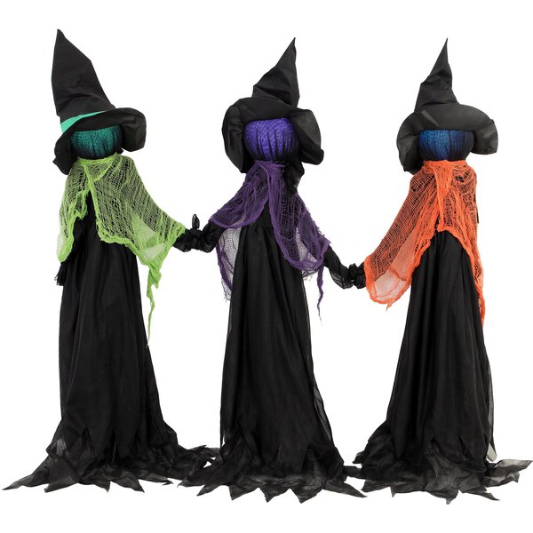 HOMCOM 120cm Witches Holding Hands Halloween Decorations Outdoor Indoor, Scary Halloween Witch Decor with Light-Up Heads | Aosom Ireland