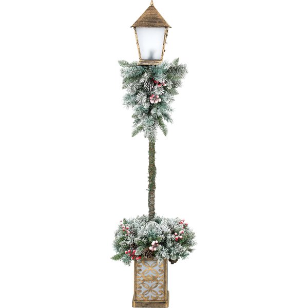 Outsunny Weihnachts-Straßenlaterne, 150 cm Weihnachtslaterne mit 50 LEDs, 215 Schneebeflockten Spitzen, Roten Beeren, Tannenzapfen, Weihnachtsdeko Wegleuchte für Außenbereich, Haustür Aosom