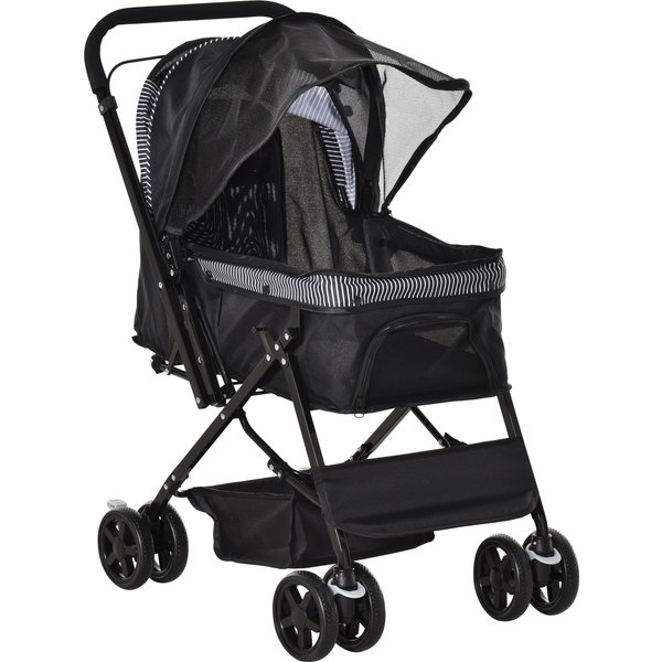 PawHut Hundebuggy Hundewagen Buggy für kleine Hunde und Katzen Haustierwagen Pet Stroller Katzenbuggy Oxford Schwarz 76,5 x 52 x 95 cm Aosom