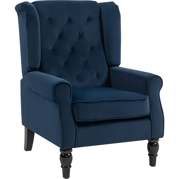 HOMCOM Wingback Accent Chair, Retro Upholstered Button Tufted Occasional Chair for Living Room and Bedroom, Dark Blue