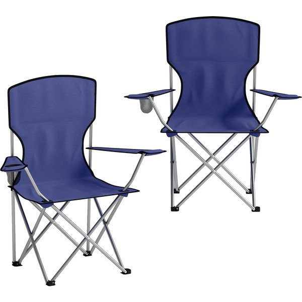 Outsunny Lot De 2 Chaises De Camping Pliantes Avec Porte-Gobelet, Sac De Transport, Dossier Haut, 88X57X97Cm, Bleu Foncé-image