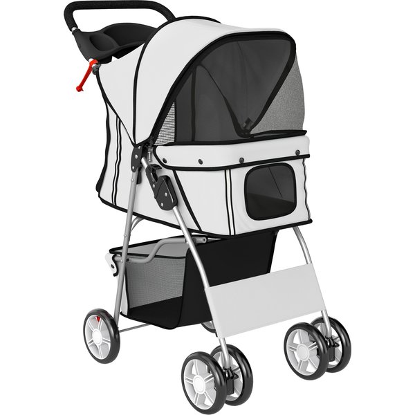 Pawhut Poussette Buggy Pliable Animaux Chariot Pliante Chien Chat Porte-Gobelet Panier De Rangement 75 X 45 X 97 Cm Gris-image