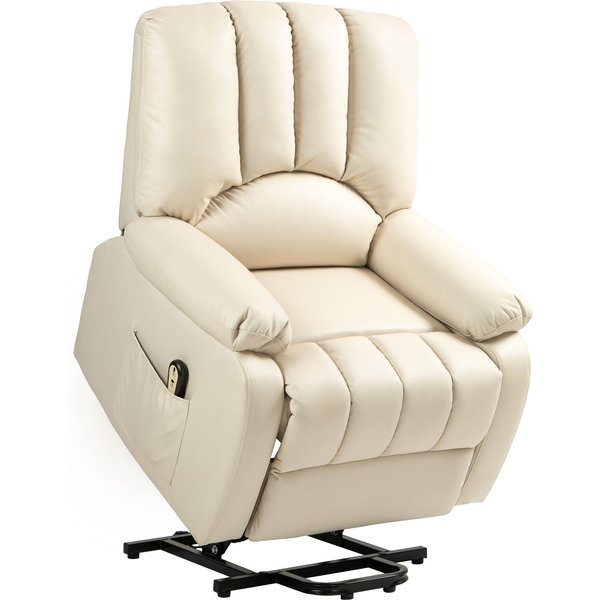 Homcom Fauteuil Relax Inclinable éLectrique Releveur Avec Repose-Pied Et TéLéCommande 86 X 92 X 102 Cm Beige-image