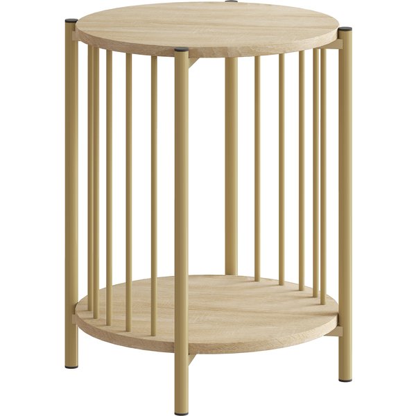 Homcom Table D'appoint, Bout De Canapé à 2 Niveaux Avec éTagèRe De Rangement Et Cadre En Acier, Ø 41 X 49 Cm Effet Bois Naturel-image