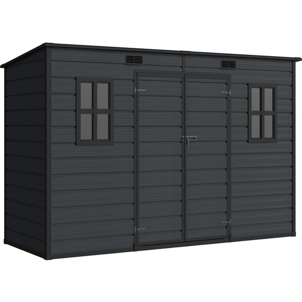 Outsunny 10 x 4 ft Resin Garden Shed, Outdoor Storage Shed with Floor, Windows, Lockable Doors and Vents, Dark Grey | Aosom Ireland