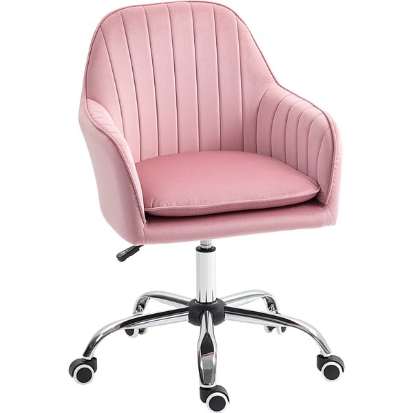 HOMCOM Velvet-Feel Tub Office Chair, with Seat Cushion - Dark Pink | Aosom Ireland