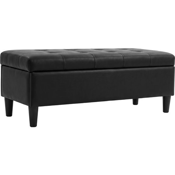HOMCOM Truhenbank 136L Großer Aufbewahrungspouf 110x41x42cm, Gepolsterte 2-Sitzer-Sitzfläche, Haustiergeeignetes Kunstleder, Holzrahmen, 150kg, Wohnzimmer Schwarz Aosom