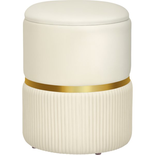 Homcom Pouf Tabouret Repose-Pied Coffre De Rangement En Velours CôTelé 36 X 36 X 44 Cm Pour Salon Chambre Beige-image
