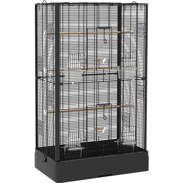 Pawhut Cage à Oiseaux VolièRe Avec Portes Perchoirs Cage Pour Canaris Perruches Perroquets 61 X 36,5 X 98 Cm Noir-image