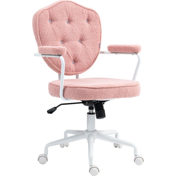 HOMCOM Bürostuhl, Ergonomisch Schreibtischstuhl mit Wippfunktion, geknöpftem Bezug, Höhenverstellbar Computerstuhl mit Drehfunktion, für Home Office, Teddybärvlies, Rosa Aosom