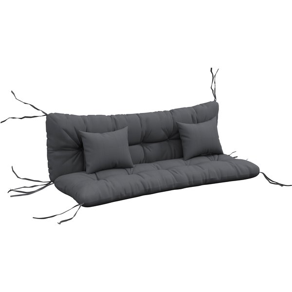 Outsunny 4er-Set Sitzkissen, 150x50 cm wasserabweisend Stuhlkissen mit Bindebänder, Geknüpftem Design 10cm dick Polsterauflage für Schaukel, Sitzpolster für Haus, Garten, Sofa, Dunkelgrau Aosom