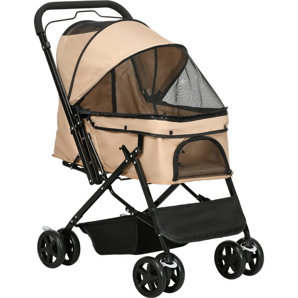 PawHut Hundebuggy Hundewagen für kleine Hunde & Katzen, Haustierwagen Oxford Hellbraun 76,5 x 52 x 95 cm, bequem & mobil Aosom.de