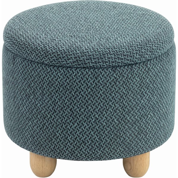 HOMCOM Storage Sitting Bench with Lid, Round Storage Ottoman with Rubberwood Legs, Dark Blue