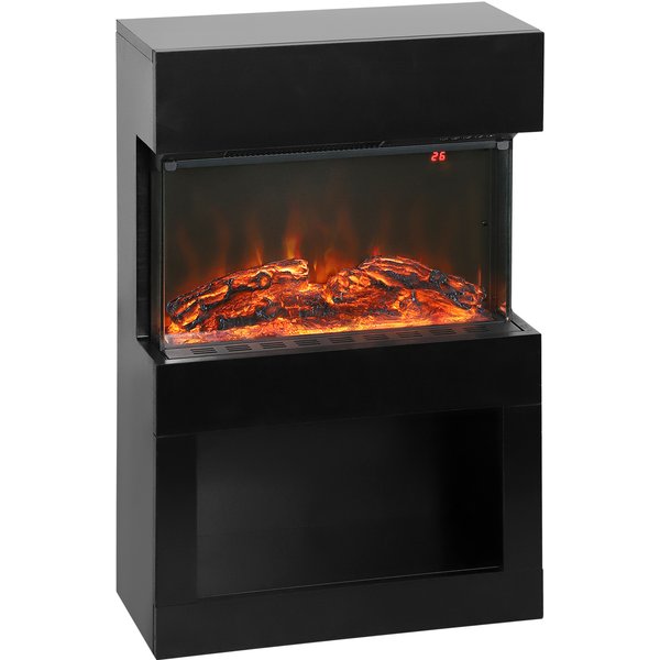 HOMCOM 19" Electric Fireplace with Surround, 3D Flame Effect, 6 Colours & 3 Brightness Levels, 1000W/2000W Black Electric Fire and Mantel Reach up to 30㎡ Space with Remote & Timer, 3 Sided View | Aosom Ireland