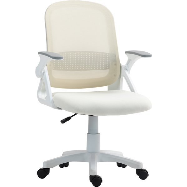 HOMCOM Bürostuhl Ergonomischer Schreibtischstuhl mit aufklappbarer Armlehne, Lendenwirbelstütze Höhenverstellbarer Drehstuhl mit Wippfunktion, Netzbespannung, Computerstuhl für Homeoffice Weiß Aosom