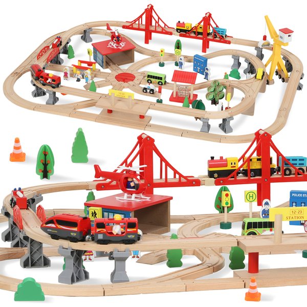 AIYAPLAY 133-Piece Wooden Train Set, Toy Train with Crane, Storage Box, for Kids Ages 3+ | Aosom Ireland