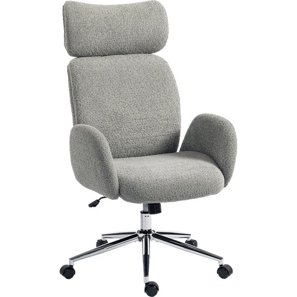 HOMCOM Schreibtischstuhl Homeoffice Stuhl mit Armlehne, verstellbarer Kopfstütze, höhenverstellbarer Drehstuhl mit Wippfunktion, Bouclé-Optik, Bürostuhl für Schlafzimmer, Arbeitszimmer, Dunkelgrau Aosom