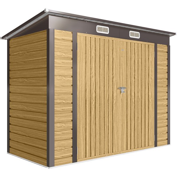 Outsunny 3.7 x 7.9ft Galvanised Steel Shed, with Latched Door and Padlock - Oak | Aosom Ireland