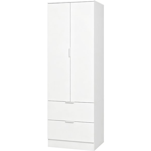 Homcom Armoire Chambre Penderie Avec 2 Tiroirs, 2 Portes à Fermeture Douce Et Barre De Suspension, 60 X 47 X 180 Cm, Blanc-image