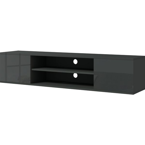 HOMCOM Floating TV Stand Cabinet for TVs up to 60", Wall Mounted TV Unit w/ Open Shelf, Storage Cupboards & Cable Management, Grey Aosom UK