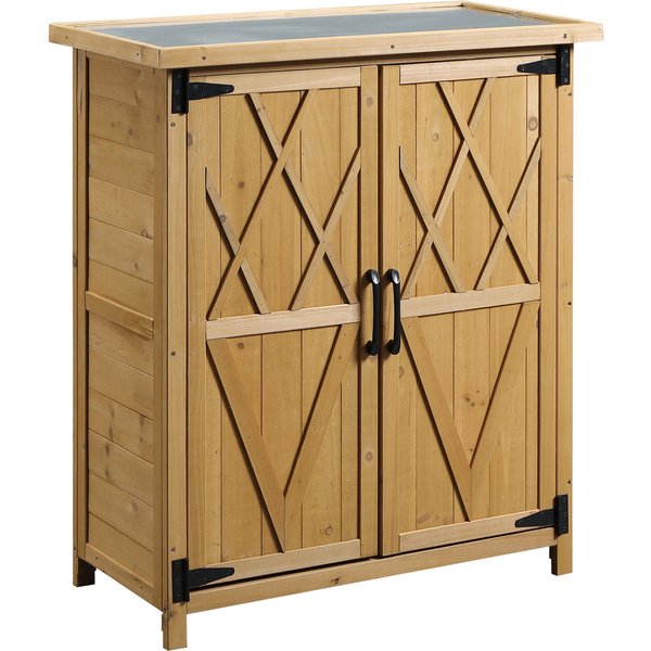Outsunny Abri De Jardin Armoire De Jardin 3 éTagèRes 2 Portes Toit Bitumé éTanche Bois Sapin 75 X 40 X 90 Cm Jaune-image