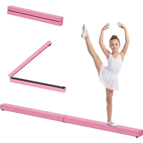 Homcom Poutre De Gymnastique Pliable Poutre D’ Equilibre AntidéRapant Charge Max. 120 Kg SuèDe 210 Cm Rose Aosom France-image