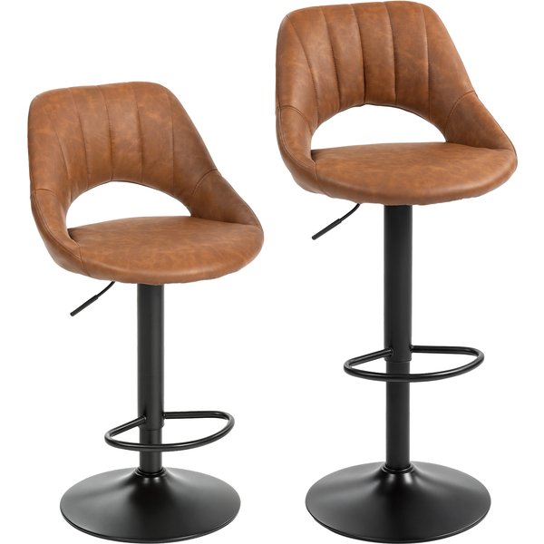 HOMCOM Bar Stools Set of 2, PU Leather Swivel Barstools with Backrest and Footrest for Kitchen, Counter, Breakfast Bar, Brown