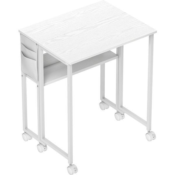 HOMCOM Schreibtisch Klappbar Kleiner 63 cm Klappschreibtisch mit Rollen Platzsparend Computertisch mit Regal, Aufbewahrungstasche, für Home Office, Weiß Aosom