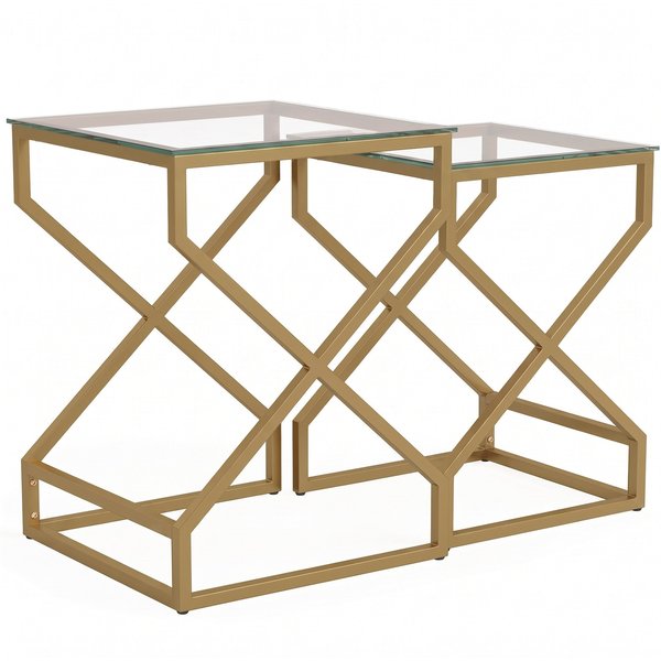 HOMCOM Nest of Tables, Side Table Set of 2 with Transparent Top, Coffee Table Set with Tempered Glass Top, Transparent | Aosom Ireland