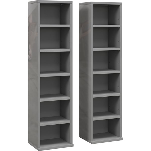 HOMCOM Set of 2 CD Media Display Shelf Unit Tower Rack with Adjustable Shelves, High Gloss Grey