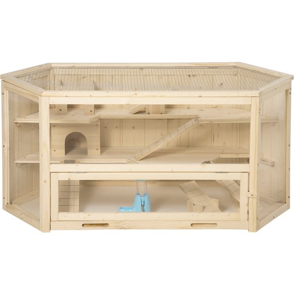 Pawhut Cage à Hamster à 3 Niveaux Bascules, FenêTres, Cabanes, Plateau Coulissant, 115 X 60 X 55 Cm, Effet Bois Naturel-image