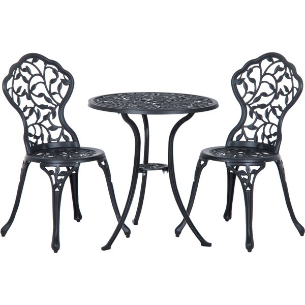 Outsunny Bistroset für 2 Personen Balkonmöbel Set mit Bistrotisch & 2 Stühlen, Schwarz, ideal für Garten & Terrasse Aosom.de