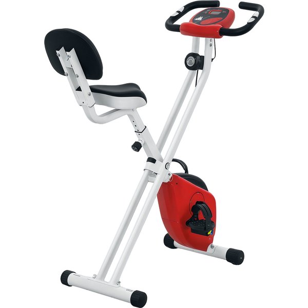 Homcom VéLo D'appartement Pliable VéLo De Fitness VéLo D'intéRieur 8 Niveaux De RéSistance MagnéTique RéGlable Lcd Capteur FréQuence Cardiaque Rouge-image