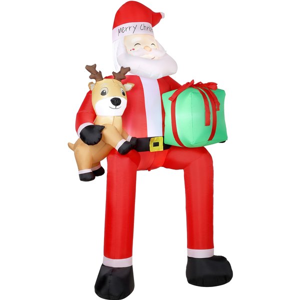 Outsunny 9.3ft Giant Christmas Inflatable Hanging Santa Claus Sitting w/ Reindeer, Gift Box | Aosom Ireland