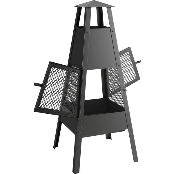 Outsunny Feuerschale 41 x 40,5 x 97 Feuerstelle mit konischem Zugkamin Funkenschutz Kohlenstoffstahl Feuerschalen für Garten, Balkon Terrasse, Outdoor Camping Schwarz Aosom