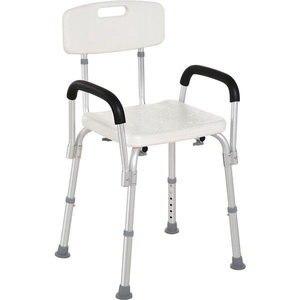 HOMCOM Portable Shower Chair, Adjustable Medical Stool, with Back and Armrest for Enhanced Mobility, White. Aosom UK