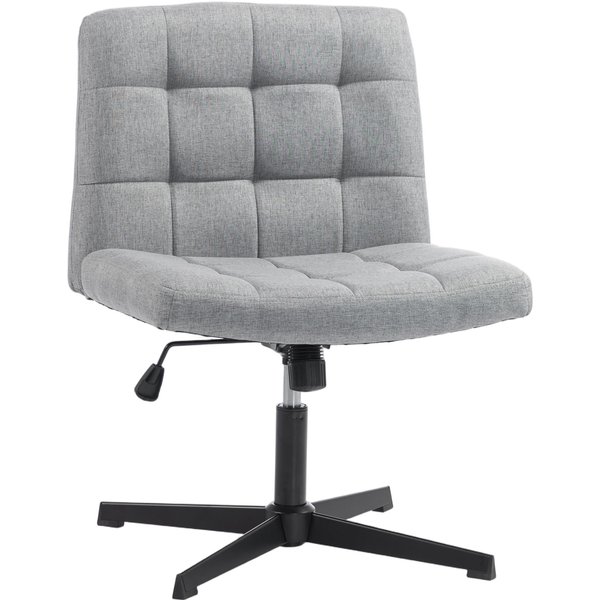 HOMCOM Armless Office Chair, Cross Legged Linen Computer Desk Vanity Chair with Wide Seat, Rocking Function, Grey | Aosom Ireland