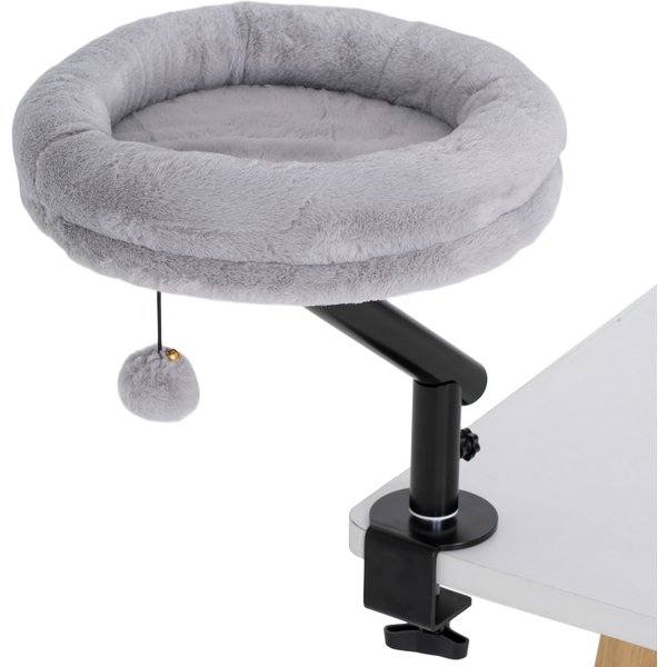 Pawhut Lit De Bureau Pour Chat, Lit Pour Chat De Bureau Avec Rotation à 360°, Hauteur RéGlable, Coussin Amovible Lavable En Machine, Pour Chats De Moins De 6 Kg, Gris-image