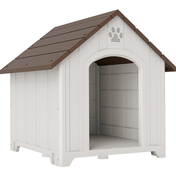 Pawhut Niche Pour Chien ExtéRieur, Maison Chien En PolypropylèNe ImperméAble, Ventilé, Plancher SuréLevé, Gris Clair-image