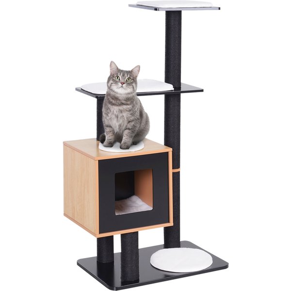 Pawhut Arbre à Chats Noir Design Moderne Avec Griffoirs Sisal, Niche, Plateformes Et Jouets Suspendus, Confort Pour Chats Aosom France-image