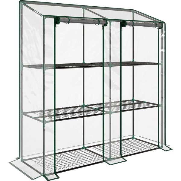 Outsunny Gewächshaus mit Regale Doppeltüren Pultdach, winterfest Foliengewächshaus aus Stahl, Treibhaus Tomatenhaus 143 x 46 x 151cm, Tomatengewächshaus für Tomaten, Gemüse, Blumen, Transparent Aosom