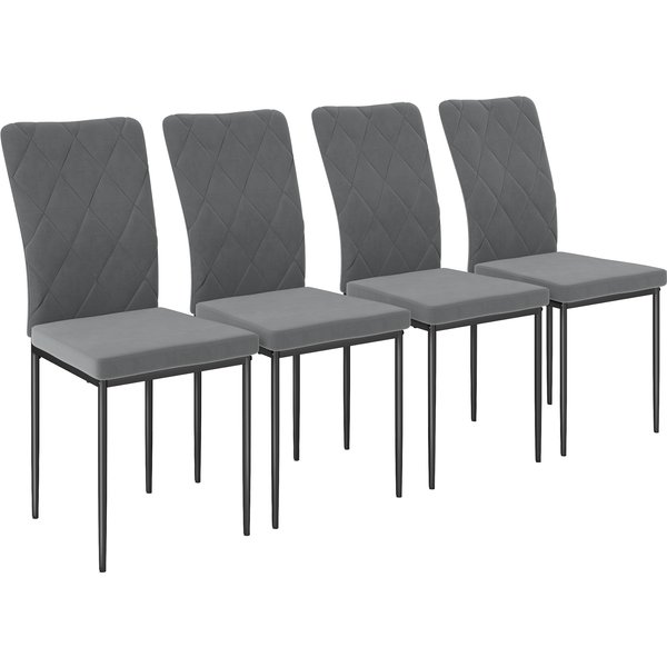HOMCOM Esszimmerstühle 4er Set Küchenstuhl mit Rückenlehne, Samtoptik, Sessel Polsterstuhl Stühle mit Metallbeine für Esstisch, Dunkelgrau Aosom