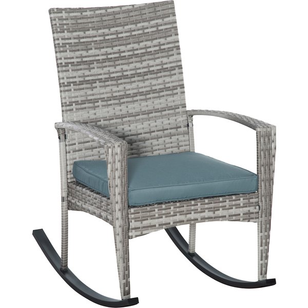 Outsunny Schaukelstuhl Schwingsessel Gartenstuhl mit Kissen, Polyrattan und Metall, grau, 66 x 88 x 98 cm, ideal für Terrasse und Garten Aosom.de