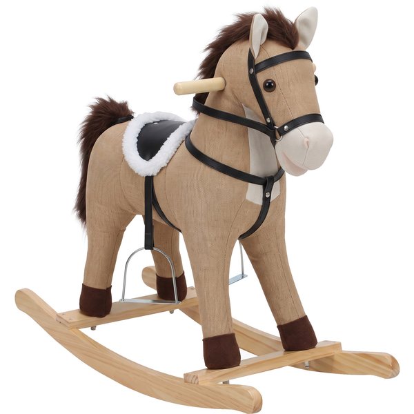 AIYAPLAY Schaukelpferd für Kinder, Reitpferd mit Holzgestell, Sound und Sicherheitsgriffen, für Kleinkinder von 12–36 Monaten, Dunkelbraun Aosom