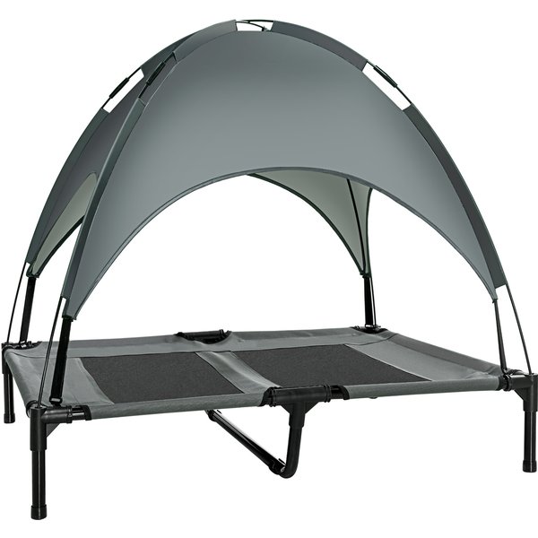 PawHut Hundebett Baldachin atmungsaktiv 92x76x90cm aus Taftstoff in Grau für gemütlichen Schlafplatz Aosom.de
