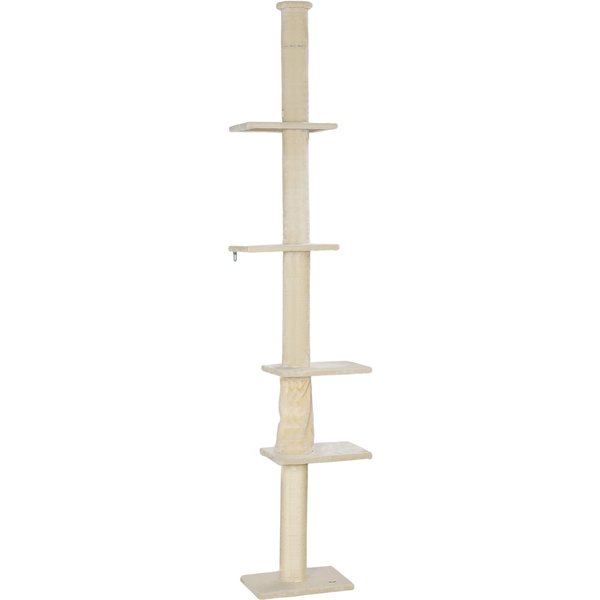 PawHut Kratzbaum Deckenhoch, Katzenbaum, 225-275 cm Katzenkratzbaum mit Plattformen, Katzenmöbel mit Kippschutz, Cremeweiß Aosom