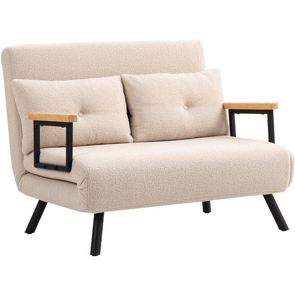 HOMCOM Schlafsofa 4 in 1 2 Sitzer Sofa mit Schlaffunktion, 183 x 98,5 cm Klappbar Couch Schlafcouch mit 5-stufig Verstellbarer Rückenlehne, Lendenkissen und Fleece-Optik für Wohnzimmer, Beige Aosom
