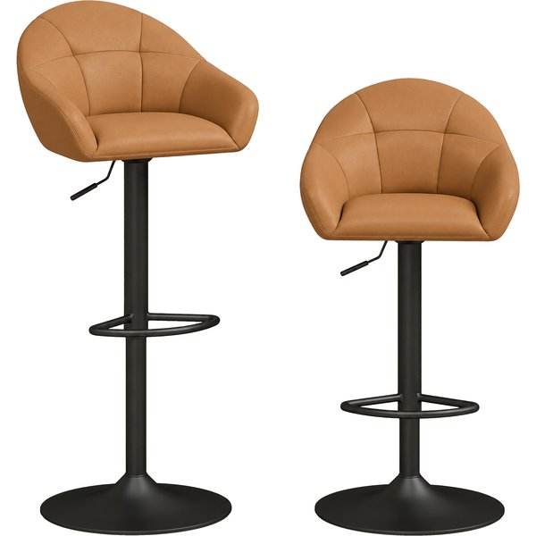 HOMCOM Bar Stools Adjustable Heights Breakfast Bar Stools Backrest Armrests Set of 2, Brown